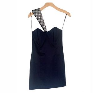 Mason Navy Mini Dress with asymmetrical metallic strap detail